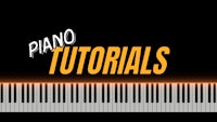 a piano keyboard with the words piano tutorials on it